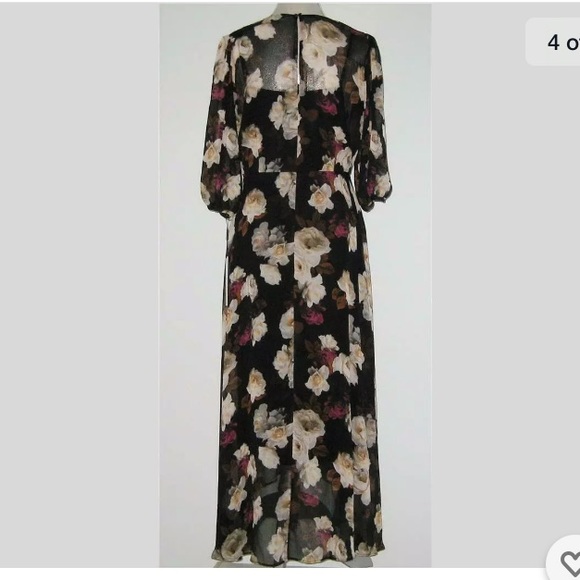 Calvin Klein Black Floral V Neck Ruffle Dress - Picture 7 of 9